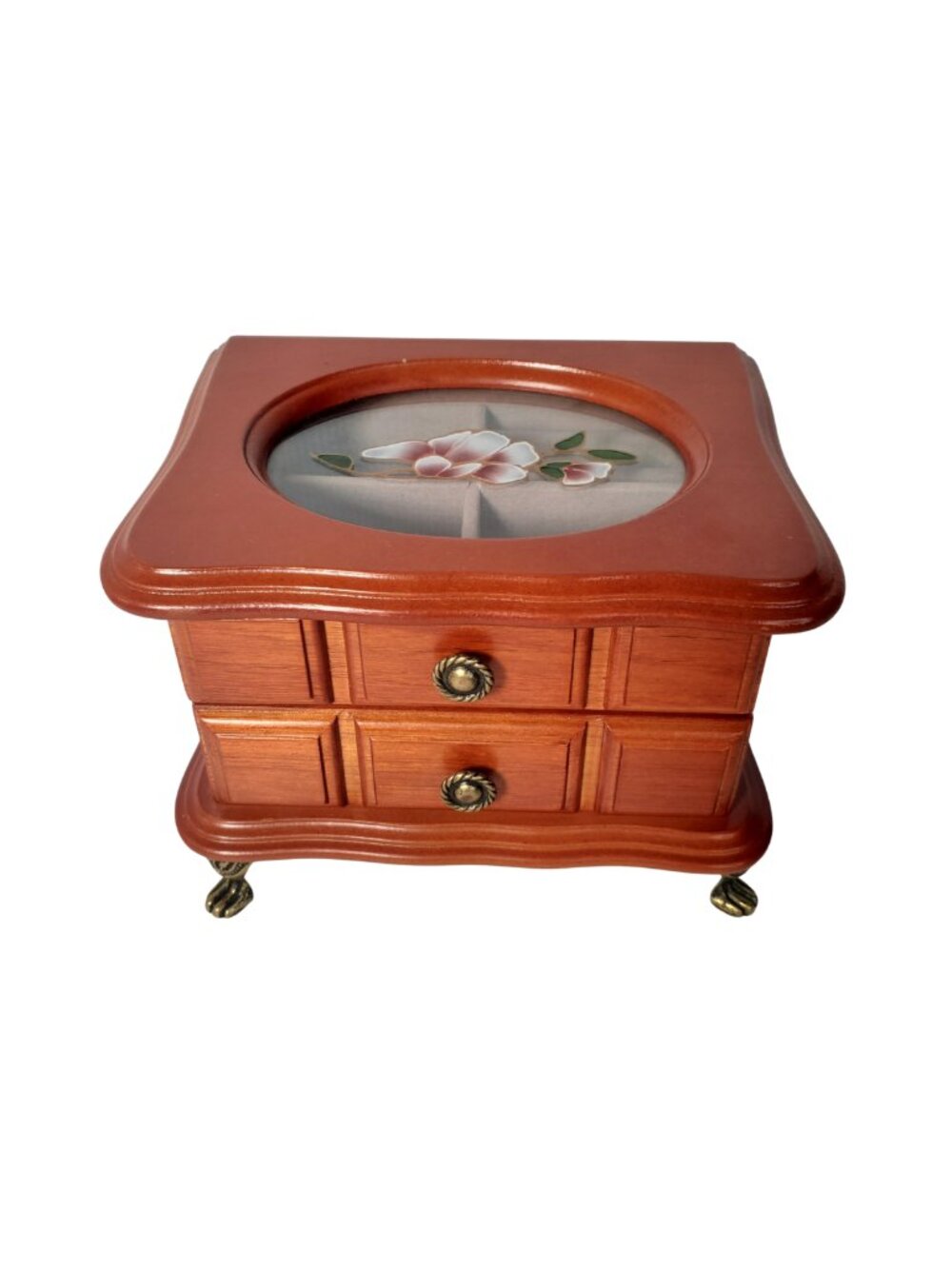 Vintage Wooden Jewelry Box with Brass Feet
